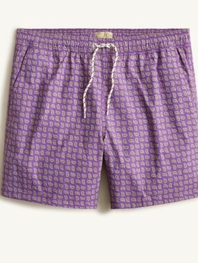 J Crew Men's Purple Printed Paisley Swim Shorts